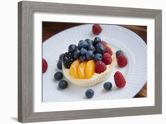 Mixed Fruit Tart Including Blueberries And Raspberries With Madarins On A Custard Filling-Shea Evans-Framed Photographic Print