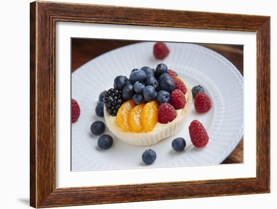 Mixed Fruit Tart Including Blueberries And Raspberries With Madarins On A Custard Filling-Shea Evans-Framed Photographic Print