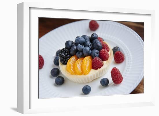 Mixed Fruit Tart Including Blueberries And Raspberries With Madarins On A Custard Filling-Shea Evans-Framed Photographic Print