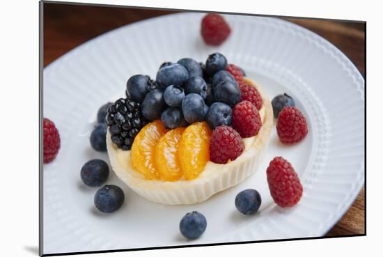 Mixed Fruit Tart Including Blueberries And Raspberries With Madarins On A Custard Filling-Shea Evans-Mounted Photographic Print