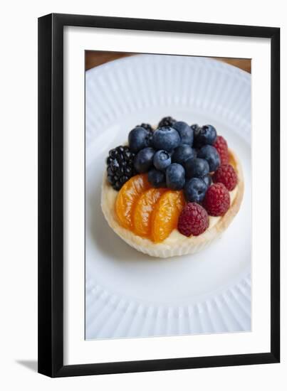 Mixed Fruit Tart Including Blueberries And Raspberries With Madarins On A Custard Filling-Shea Evans-Framed Photographic Print