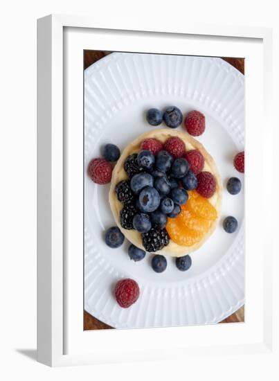 Mixed Fruit Tart Including Blueberries And Raspberries With Madarins On A Custard Filling-Shea Evans-Framed Photographic Print