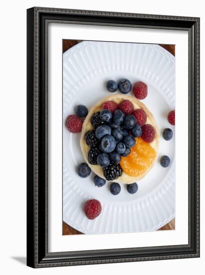 Mixed Fruit Tart Including Blueberries And Raspberries With Madarins On A Custard Filling-Shea Evans-Framed Photographic Print