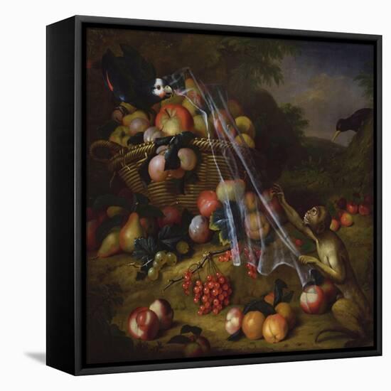 Mixed Fruit with a Monkey, a Parrot, a Jay and Two Finches in Landscapes-Tobias Stranover-Framed Premier Image Canvas