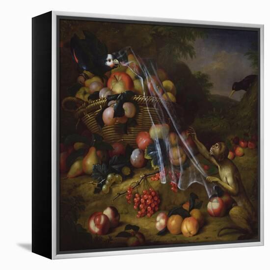 Mixed Fruit with a Monkey, a Parrot, a Jay and Two Finches in Landscapes-Tobias Stranover-Framed Premier Image Canvas