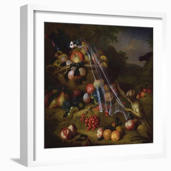 Mixed Fruit with a Monkey, a Parrot, a Jay and Two Finches in Landscapes-Tobias Stranover-Framed Giclee Print