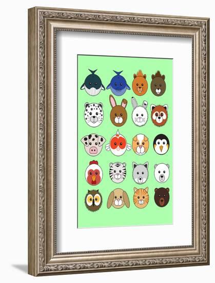 Mixed Lime Green - Animaru Cartoon Animal Print-Animaru-Framed Giclee Print