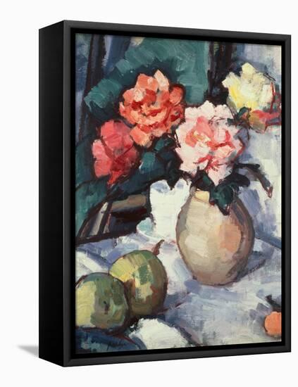 Mixed Roses in a Brown Vase with a Cup, Saucer and Apples, 1928-Samuel John Peploe-Framed Premier Image Canvas