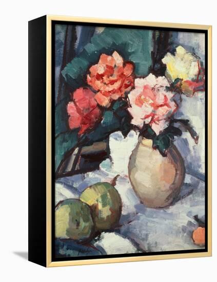 Mixed Roses in a Brown Vase with a Cup, Saucer and Apples, 1928-Samuel John Peploe-Framed Premier Image Canvas