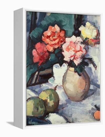 Mixed Roses in a Brown Vase with a Cup, Saucer and Apples, 1928-Samuel John Peploe-Framed Premier Image Canvas