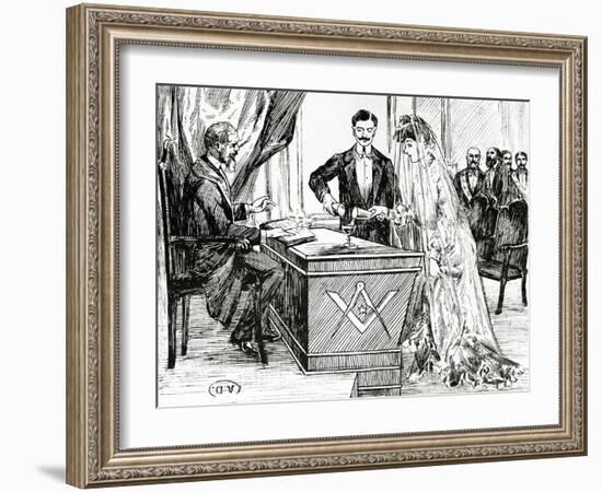 Mixing Wine and Water to Symbolise Union at a Masonic Wedding in France, C.1900-null-Framed Giclee Print