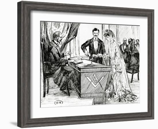 Mixing Wine and Water to Symbolise Union at a Masonic Wedding in France, C.1900-null-Framed Giclee Print