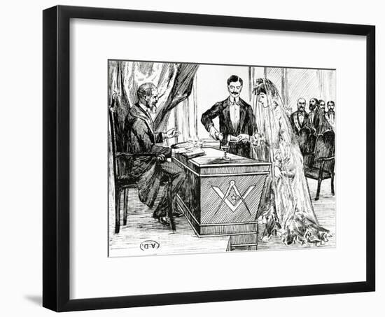 Mixing Wine and Water to Symbolise Union at a Masonic Wedding in France, C.1900-null-Framed Giclee Print