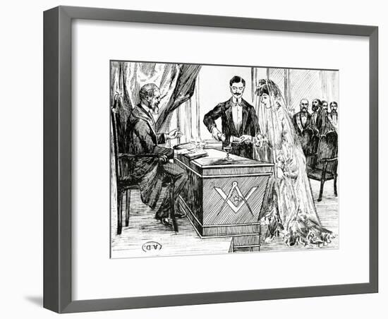 Mixing Wine and Water to Symbolise Union at a Masonic Wedding in France, C.1900-null-Framed Giclee Print