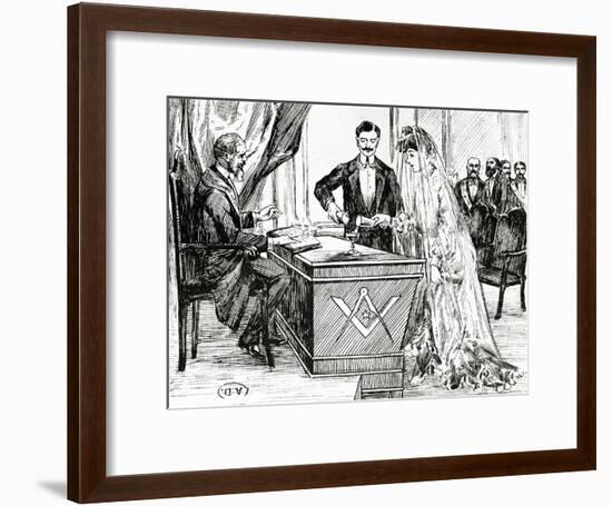 Mixing Wine and Water to Symbolise Union at a Masonic Wedding in France, C.1900-null-Framed Giclee Print