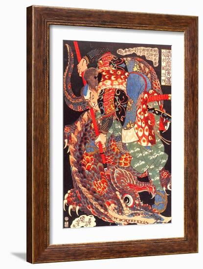 Miyamoto Musashi Killing a Giant Nue-Kuniyoshi Utagawa-Framed Giclee Print