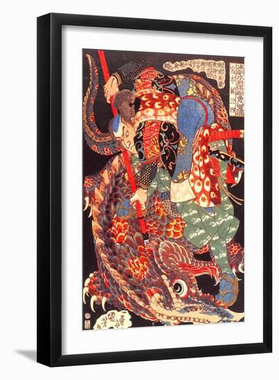 Miyamoto Musashi Killing a Giant Nue-Kuniyoshi Utagawa-Framed Giclee Print