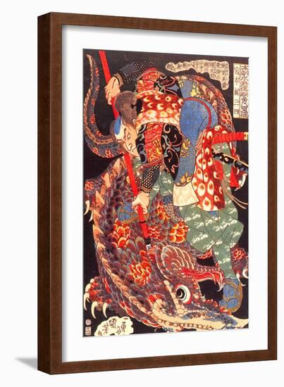 Miyamoto Musashi Killing a Giant Nue-Kuniyoshi Utagawa-Framed Giclee Print