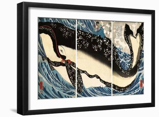 Miyamoto No Musashi Attacking the Giant Whale, 1847-50 (Woodblock Print)-Utagawa Kuniyoshi-Framed Giclee Print