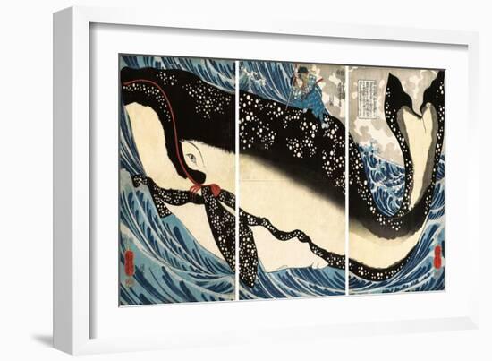 Miyamoto No Musashi Attacking the Giant Whale, 1847-50 (Woodblock Print)-Utagawa Kuniyoshi-Framed Giclee Print