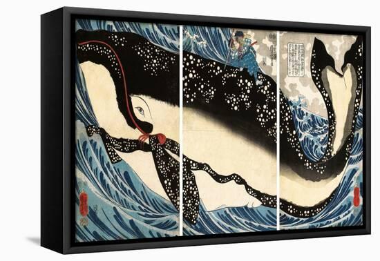 Miyamoto No Musashi Attacking the Giant Whale, 1847-50 (Woodblock Print)-Utagawa Kuniyoshi-Framed Premier Image Canvas
