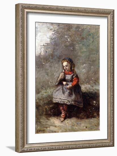 Mlle. Leotine Desavary Holding a Dove, 1872-Jean-Baptiste-Camille Corot-Framed Giclee Print