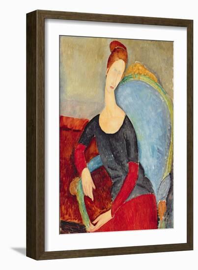 Mme Hebuterne in a Blue Chair, 1918-Amedeo Modigliani-Framed Giclee Print