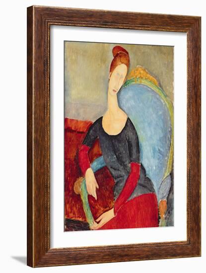 Mme Hebuterne in a Blue Chair, 1918-Amedeo Modigliani-Framed Giclee Print