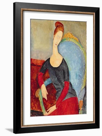 Mme Hebuterne in a Blue Chair, 1918-Amedeo Modigliani-Framed Giclee Print