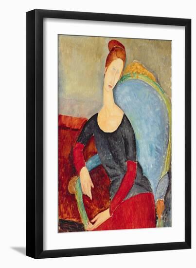 Mme Hebuterne in a Blue Chair, 1918-Amedeo Modigliani-Framed Giclee Print