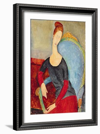 Mme Hebuterne in a Blue Chair, 1918-Amedeo Modigliani-Framed Giclee Print