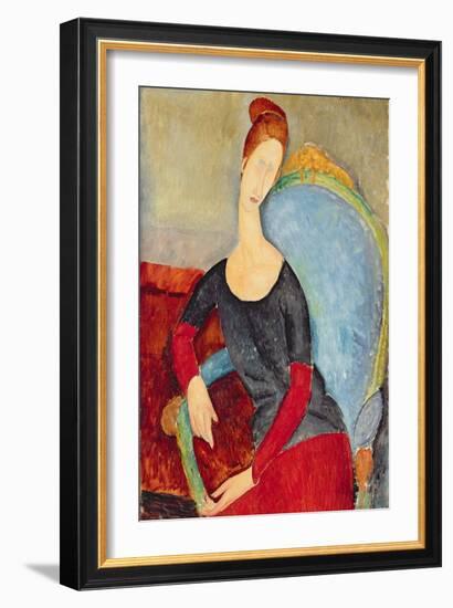 Mme Hebuterne in a Blue Chair, 1918-Amedeo Modigliani-Framed Giclee Print