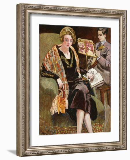 Mme Valtat and Her Son with a Banjo; Mme Valtat Et Son Fils Au Banjo, 1925 (Oil on Canvas)-Louis Valtat-Framed Giclee Print