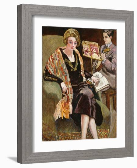 Mme Valtat and Her Son with a Banjo; Mme Valtat Et Son Fils Au Banjo, 1925 (Oil on Canvas)-Louis Valtat-Framed Giclee Print