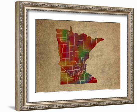 MN Colorful Counties-Red Atlas Designs-Framed Giclee Print