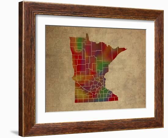 MN Colorful Counties-Red Atlas Designs-Framed Giclee Print