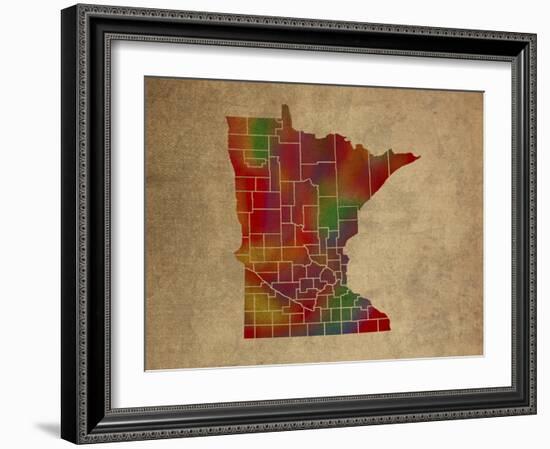 MN Colorful Counties-Red Atlas Designs-Framed Giclee Print