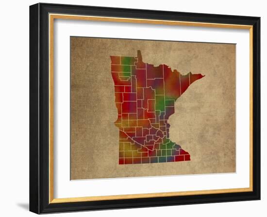 MN Colorful Counties-Red Atlas Designs-Framed Giclee Print