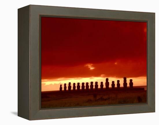 Moai Silhouette, Ahu Tongariki, Easter Island, Chile-Keren Su-Framed Premier Image Canvas