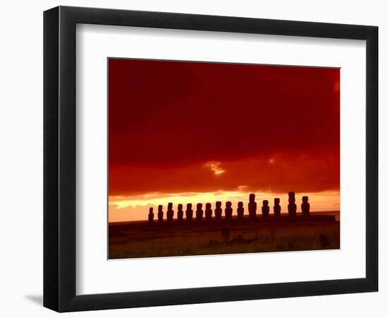 Moai Silhouette, Ahu Tongariki, Easter Island, Chile-Keren Su-Framed Photographic Print