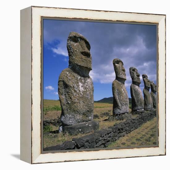 Moai Statues, Ahu Akivi, Easter Island, UNESCO World Heritage Site, Chile, Pacific-Geoff Renner-Framed Premier Image Canvas