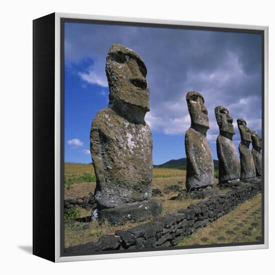 Moai Statues, Ahu Akivi, Easter Island, UNESCO World Heritage Site, Chile, Pacific-Geoff Renner-Framed Premier Image Canvas