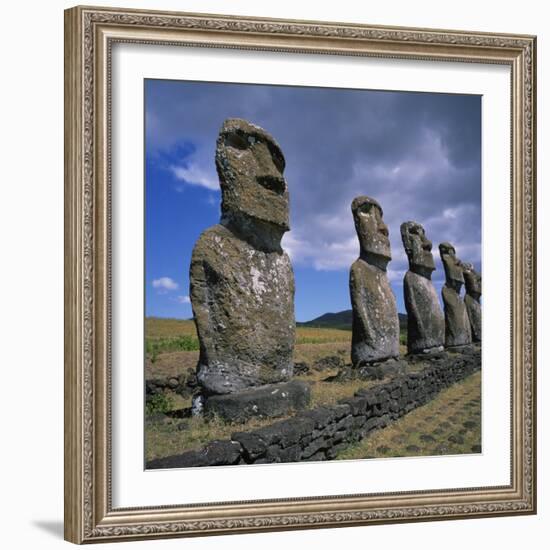 Moai Statues, Ahu Akivi, Easter Island, UNESCO World Heritage Site, Chile, Pacific-Geoff Renner-Framed Photographic Print