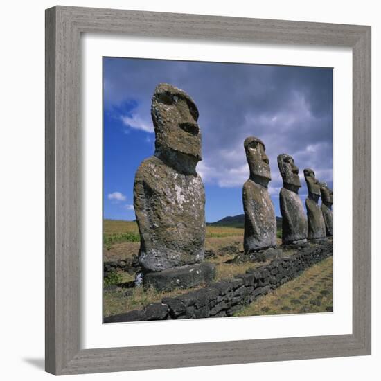 Moai Statues, Ahu Akivi, Easter Island, UNESCO World Heritage Site, Chile, Pacific-Geoff Renner-Framed Photographic Print