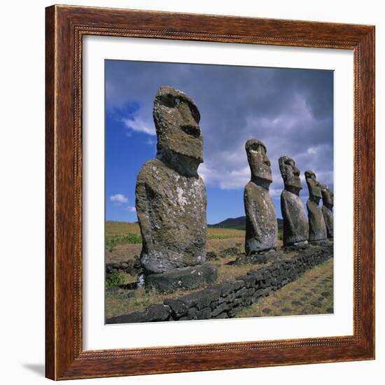 Moai Statues, Ahu Akivi, Easter Island, UNESCO World Heritage Site, Chile, Pacific-Geoff Renner-Framed Photographic Print