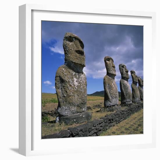 Moai Statues, Ahu Akivi, Easter Island, UNESCO World Heritage Site, Chile, Pacific-Geoff Renner-Framed Photographic Print