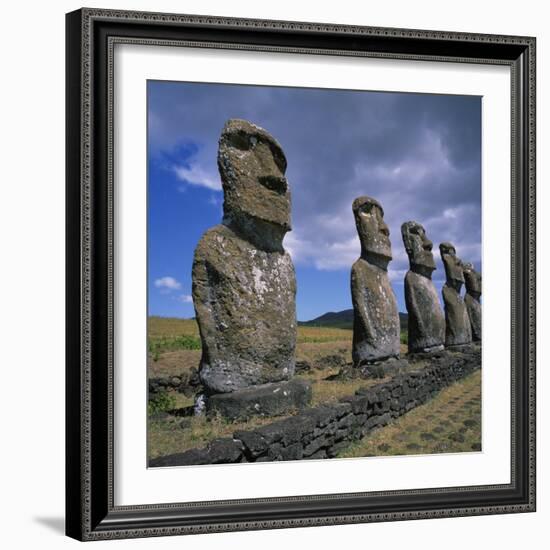 Moai Statues, Ahu Akivi, Easter Island, UNESCO World Heritage Site, Chile, Pacific-Geoff Renner-Framed Photographic Print