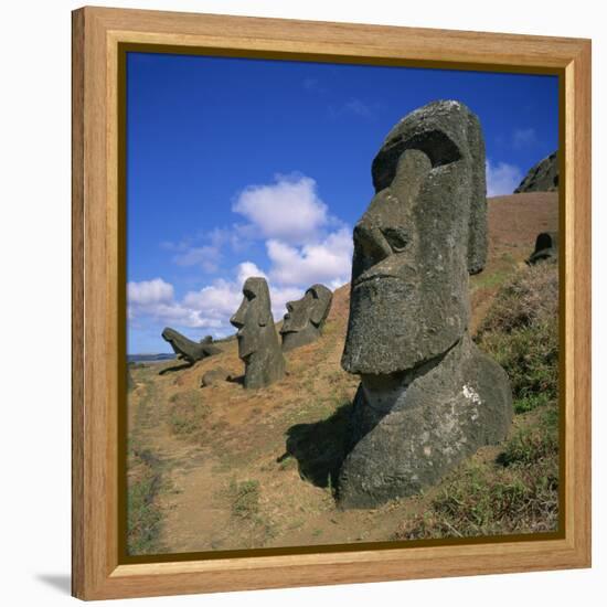 Moai Statues Carved from Crater Walls, Easter Island, Chile-Geoff Renner-Framed Premier Image Canvas