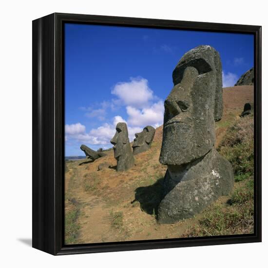Moai Statues Carved from Crater Walls, Easter Island, Chile-Geoff Renner-Framed Premier Image Canvas