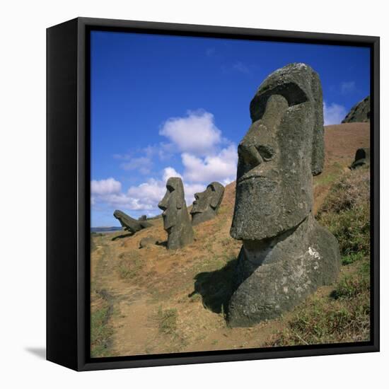 Moai Statues Carved from Crater Walls, Easter Island, Chile-Geoff Renner-Framed Premier Image Canvas